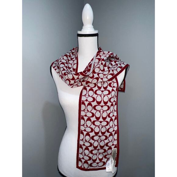 Coach Red Signature C Printed Wool Blend Scarf – 60” x 7” – Excellent Condition - Picture 3 of 10
